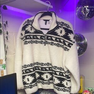 Cozy White and Black Patterned Sweater